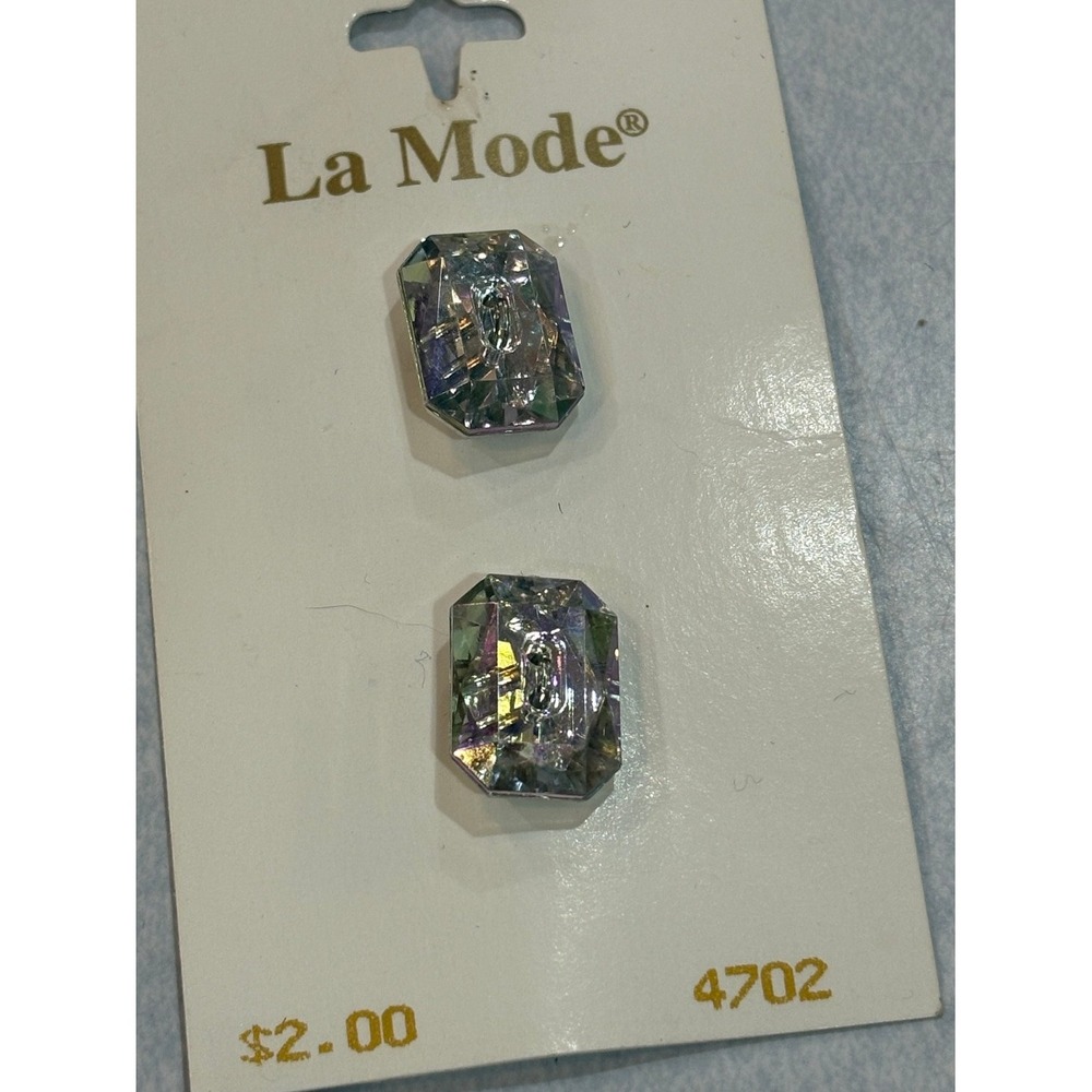 La Mode Buttons Unisex 5/8" Crystal Iridescent Emerald Cut 4702 2 Count NEW